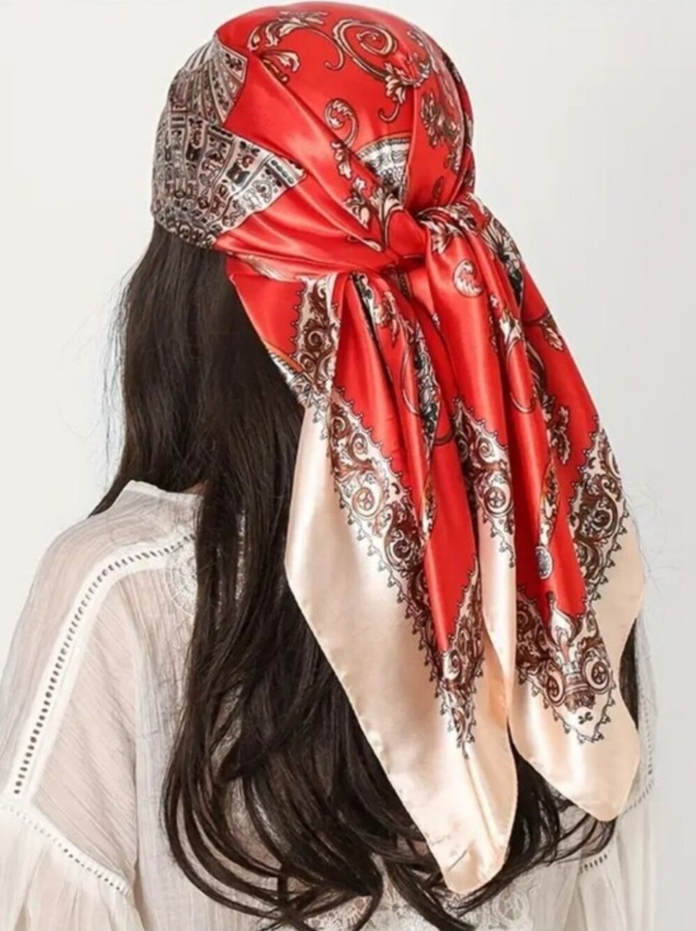 Red & Cream Paisley Head Scarf